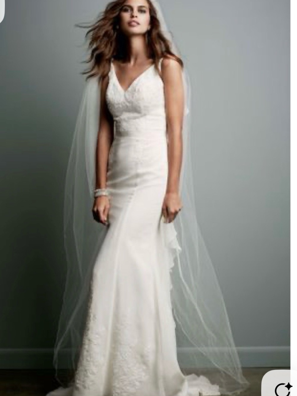 David's Bridal Ivory Lace Bodice Fit-and-Flare Wedding Dress
